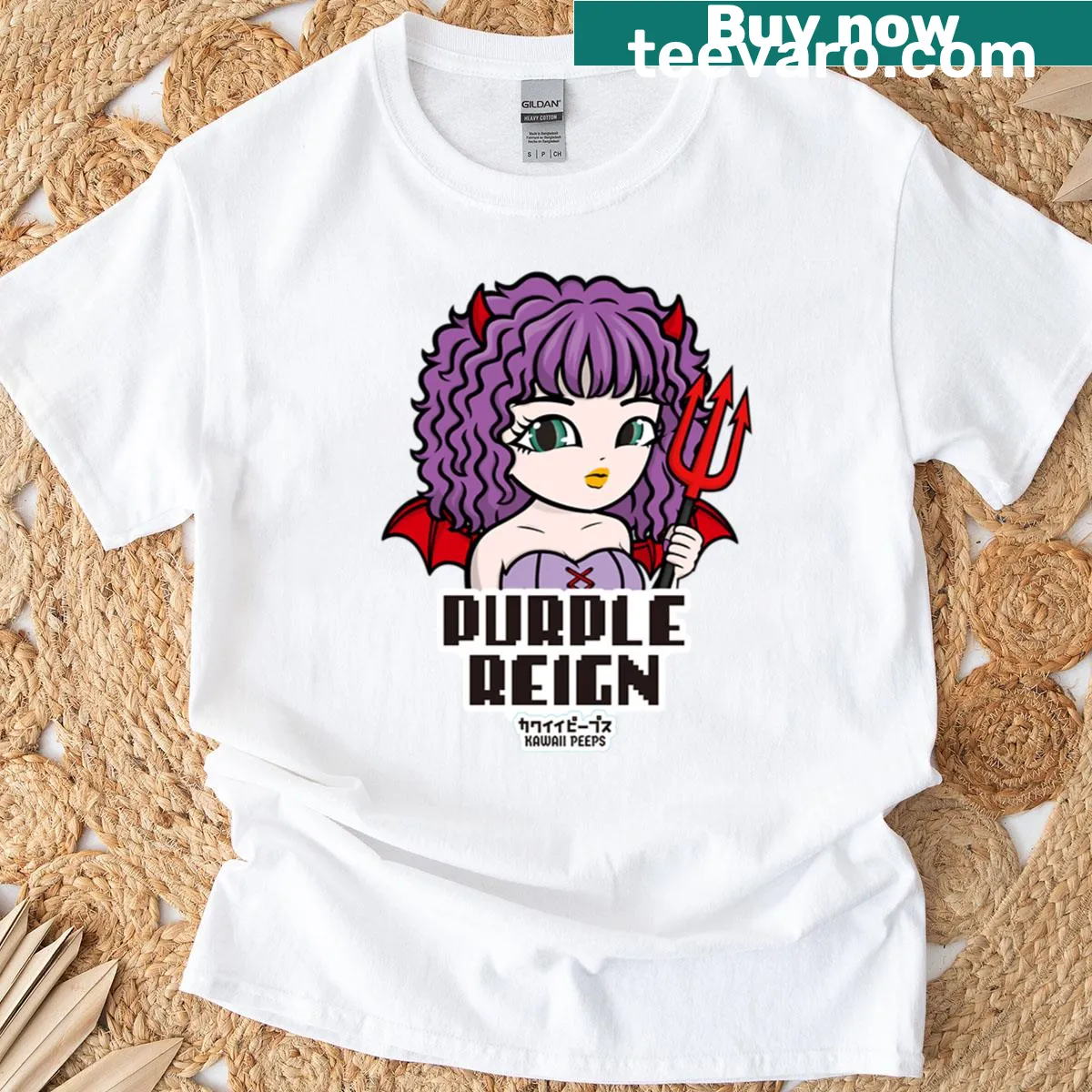 Kawaii devil girl design on oversized Halloween t-shirt — on a men's t-shirt