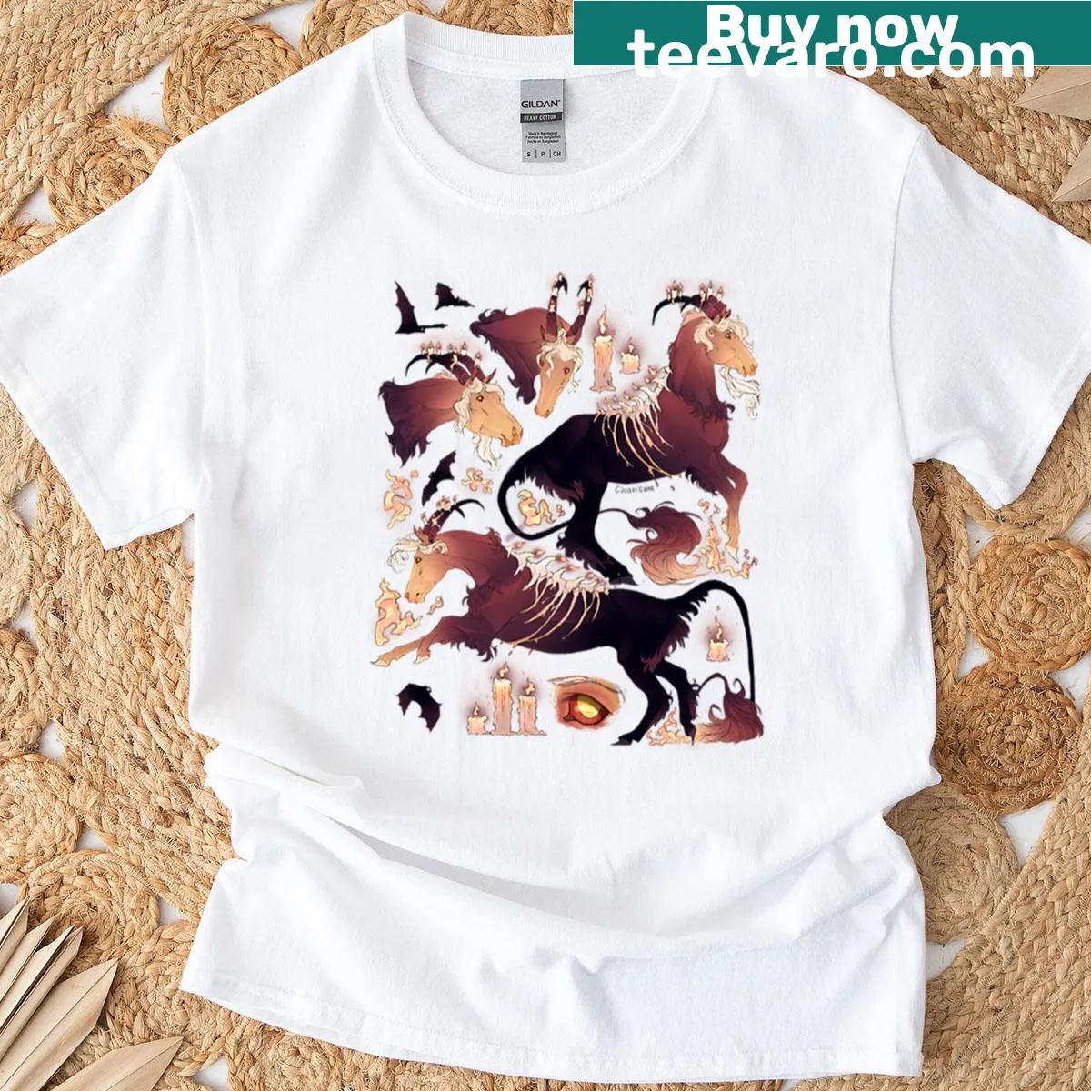 Fantasy horse design with Halloween themes on t-shirt — on a men's t-shirt