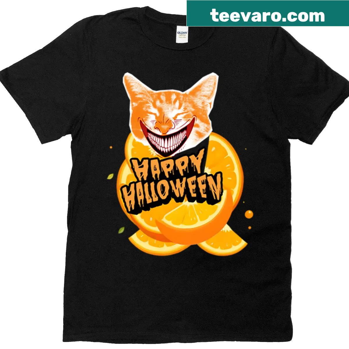 Spooky cat illustration on Halloween T-shirt — on a men's t-shirt