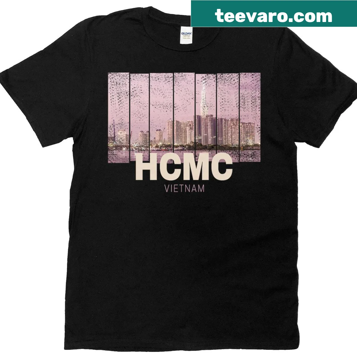 Illustration of Ho Chi Minh City skyline on a t-shirt — on a men's t-shirt