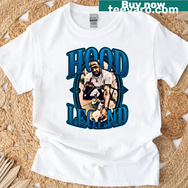 Bold 'Hood Legend' text graphic on t-shirt