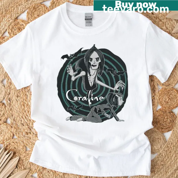 Vintage-style horror movie girl graphic on a Halloween-themed T-shirt