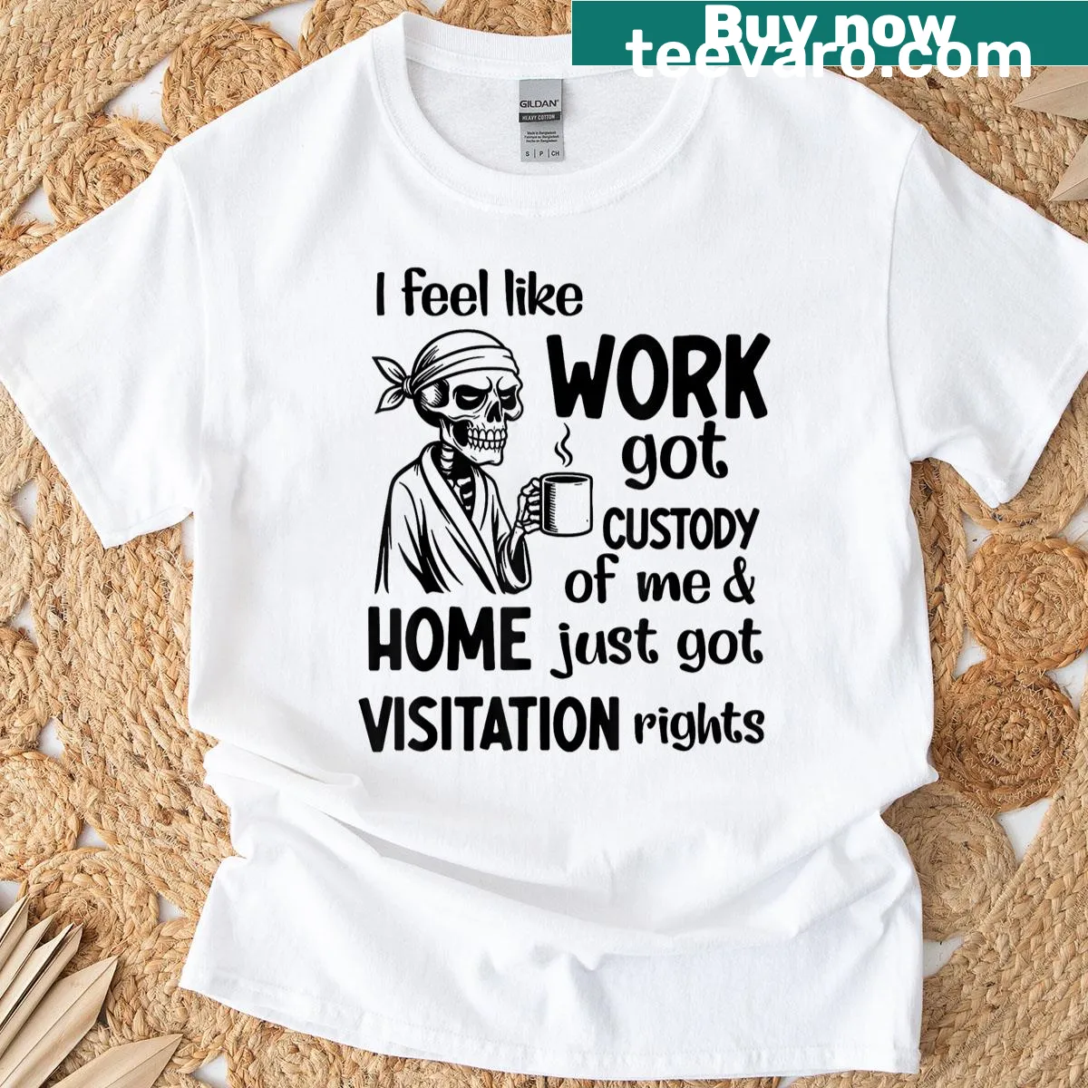 Funny saying t-shirt about work and custody of time — on a men's t-shirt