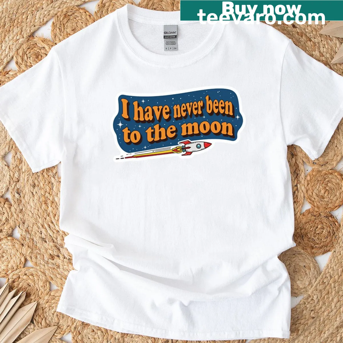 Astronaut humor quote shirt with text 'I Have Never Been To The Moon' — on a men's t-shirt