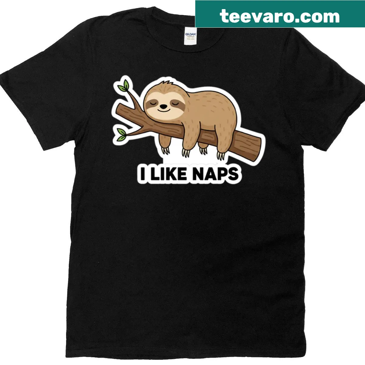 Oversized t-shirt featuring a cute sloth saying 'I Like Naps' — on a men's t-shirt