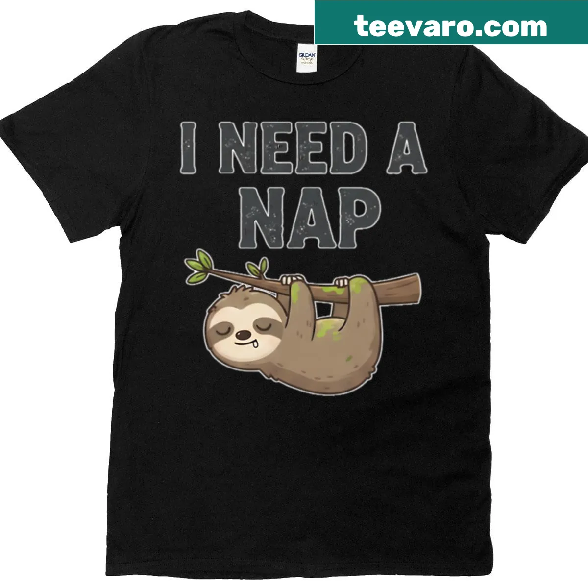 Sloth design on T-shirt with text about needing a nap — on a men's t-shirt