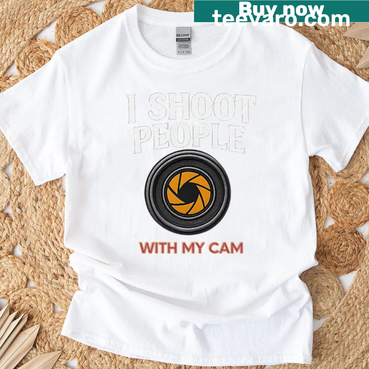 Funny photographer quote t-shirt with 'I Shoot People With My Camera' text — on a men's t-shirt