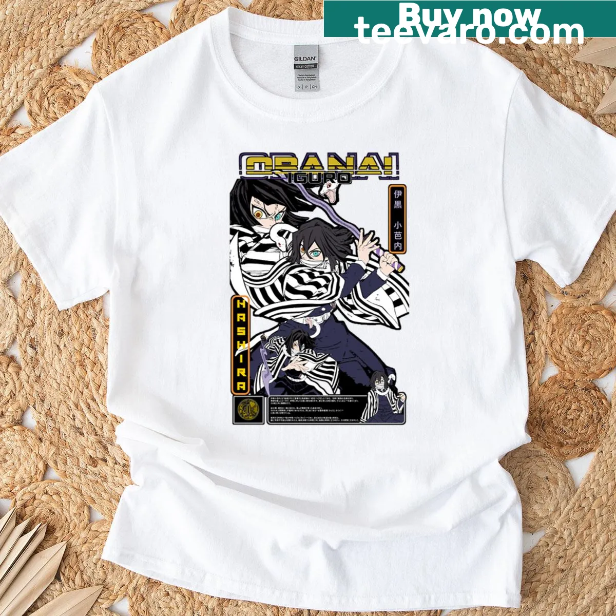 Illustration of Iguro Obanai from Demon Slayer — on a men's t-shirt