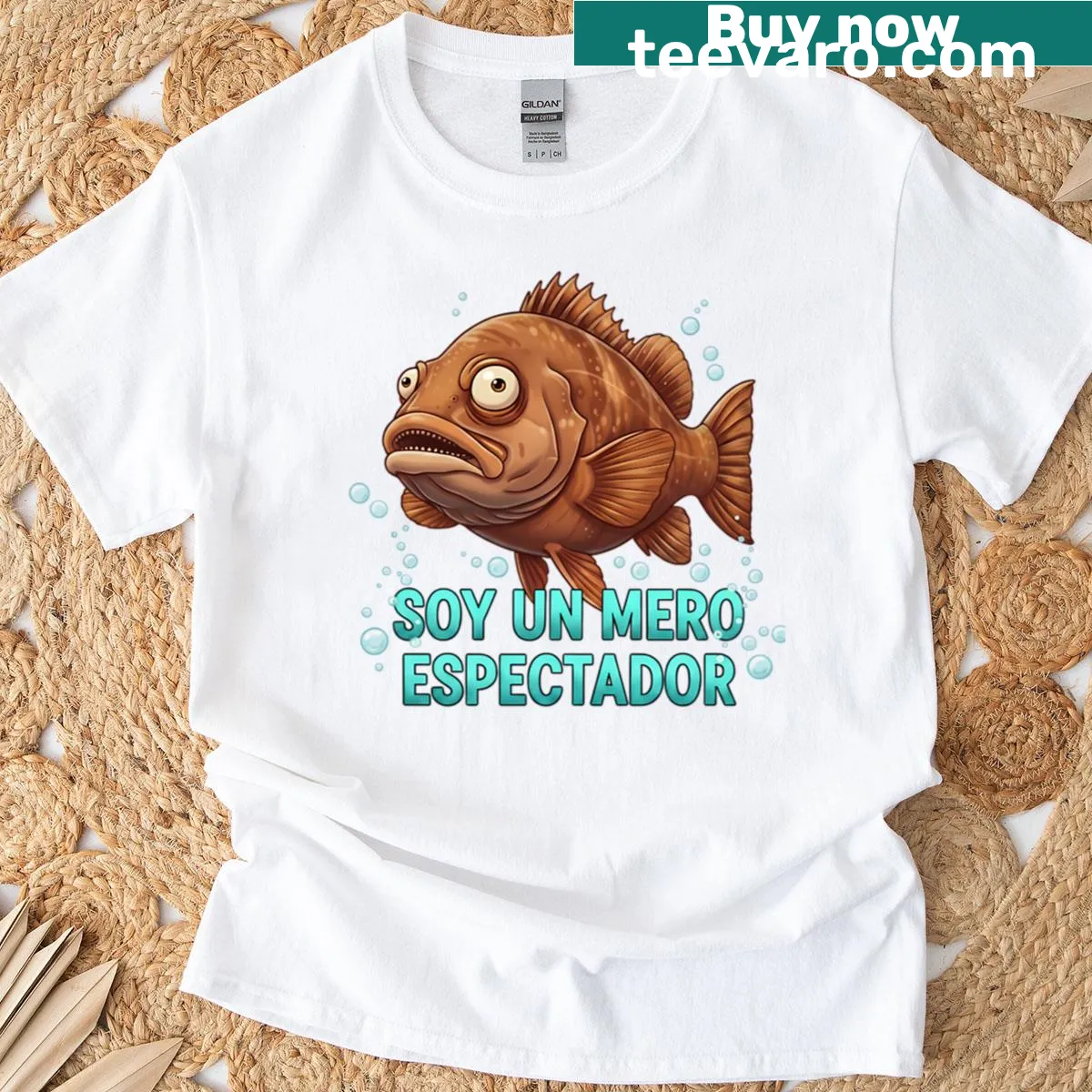 Oversized t-shirt with a humorous fish design and pun for fishing fans — on a men's t-shirt