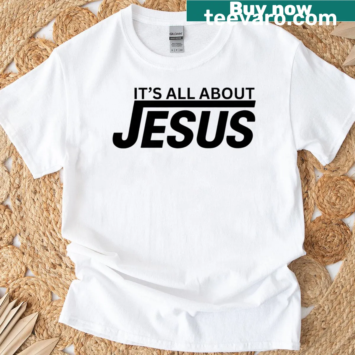 Faith-themed t-shirt with 'It's All About Jesus' text — on a men's t-shirt