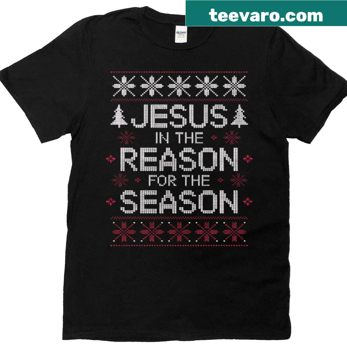 Christmas shirt featuring text Jesus Is The Reason For The Season — on a men's t-shirt