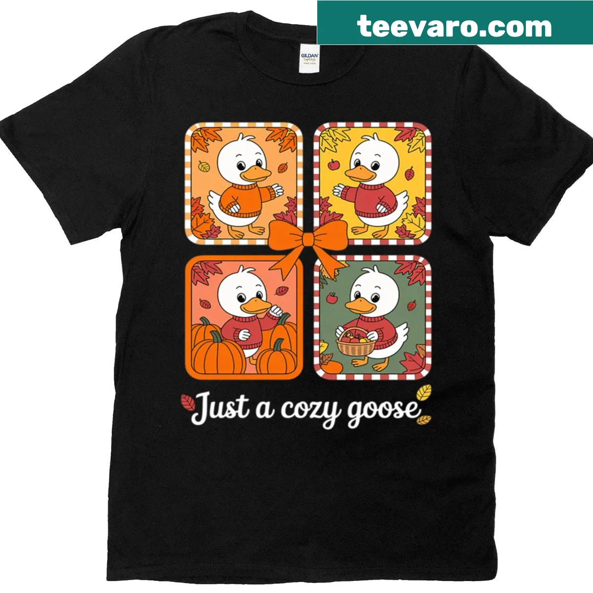 Cute autumn goose graphic on a Thanksgiving-themed t-shirt — on a men's t-shirt