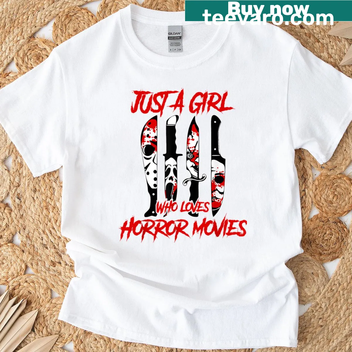 Funny oversized t-shirt for horror movie lovers, perfect for Halloween — on a men's t-shirt