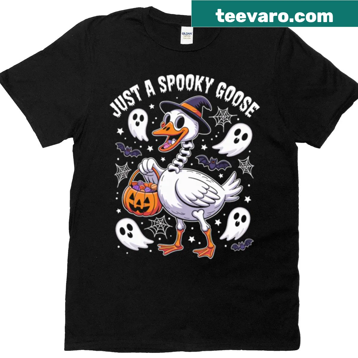 Playful t-shirt with the text 'Just A Spooky Goose' — on a men's t-shirt