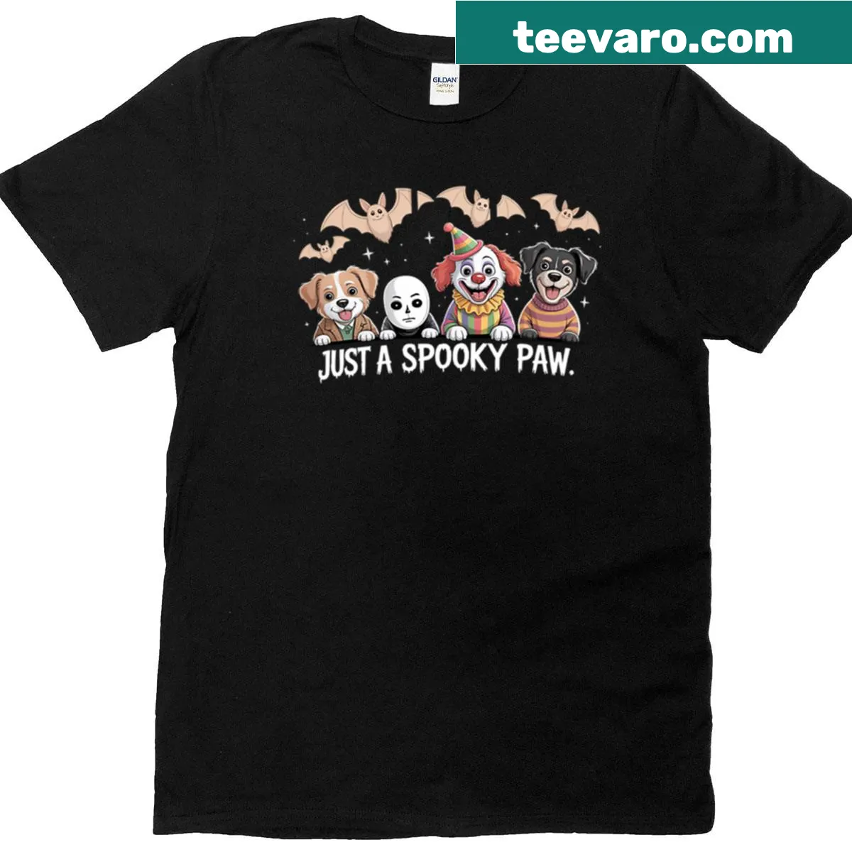 Funny Halloween dog shirt with spooky paw design — on a men's t-shirt