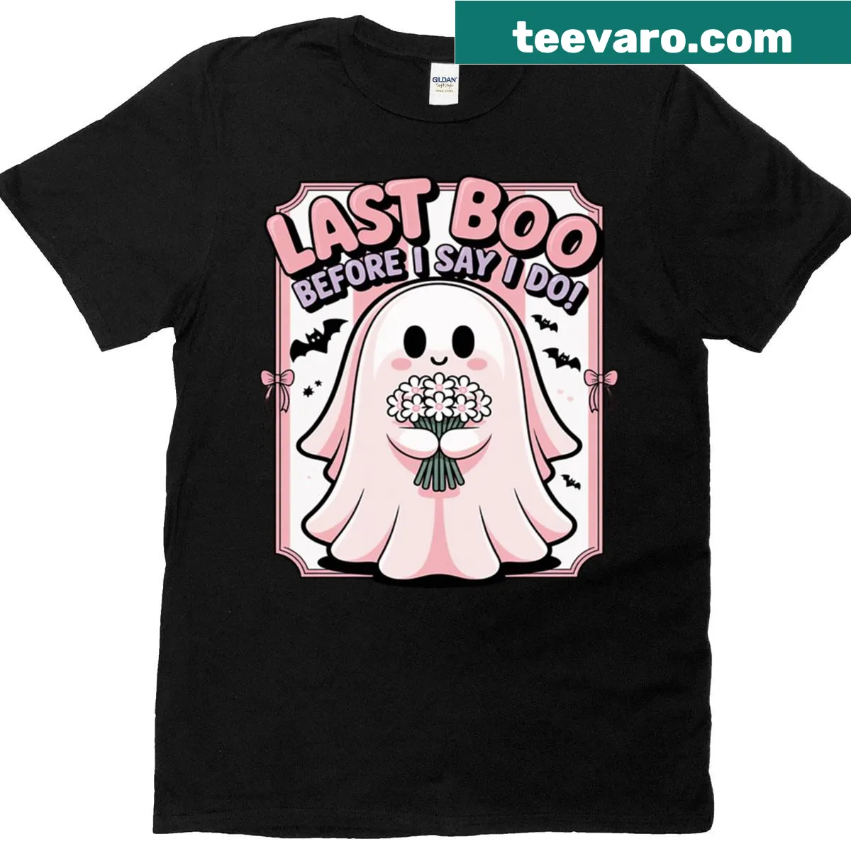 Bridal Halloween T-shirt with ghost graphic and humorous text — on a men's t-shirt