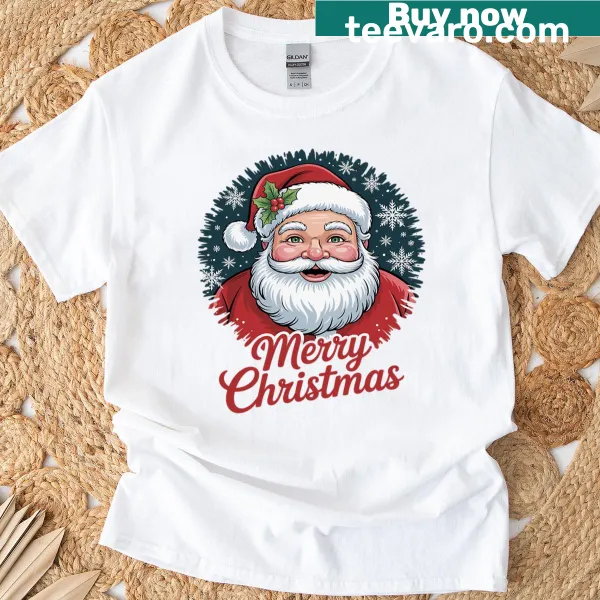Leopard print Christmas tee with Santa hat and festive text