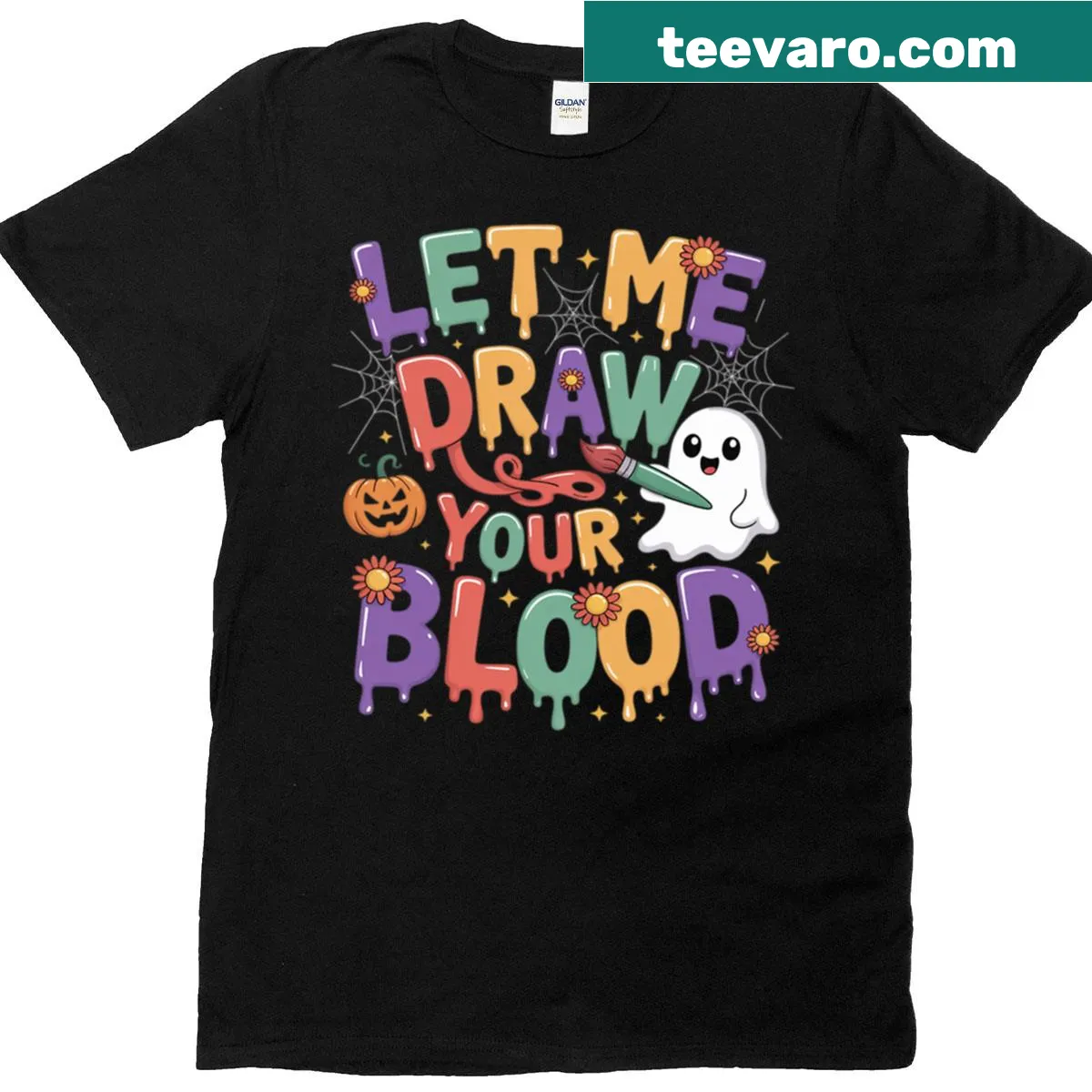 Funny Halloween t-shirt for phlebotomists with cartoon graphics — on a men's t-shirt