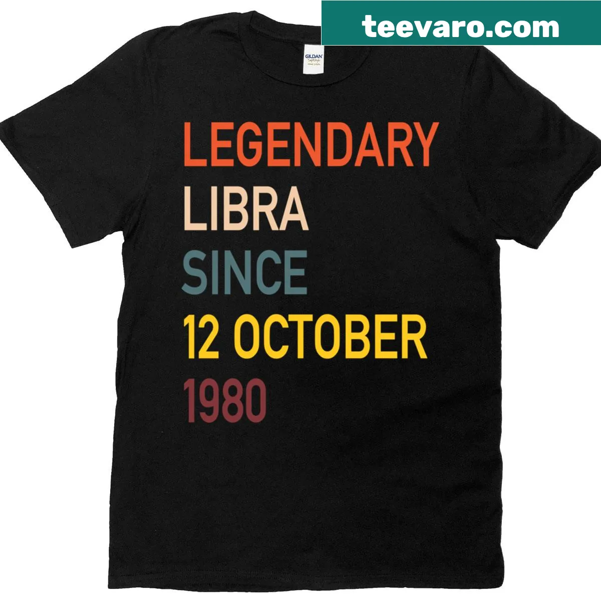 Vintage t-shirt celebrating Libra's birthday since 1980 — on a men's t-shirt