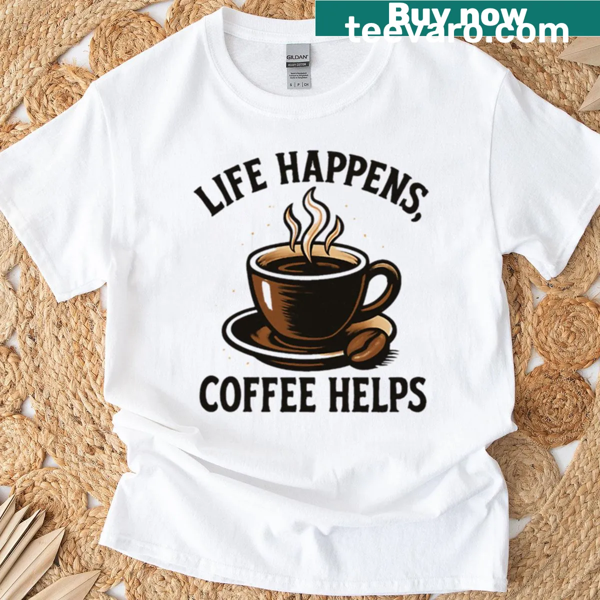 Funny oversized t-shirt featuring a coffee quote for caffeine lovers — on a men's t-shirt