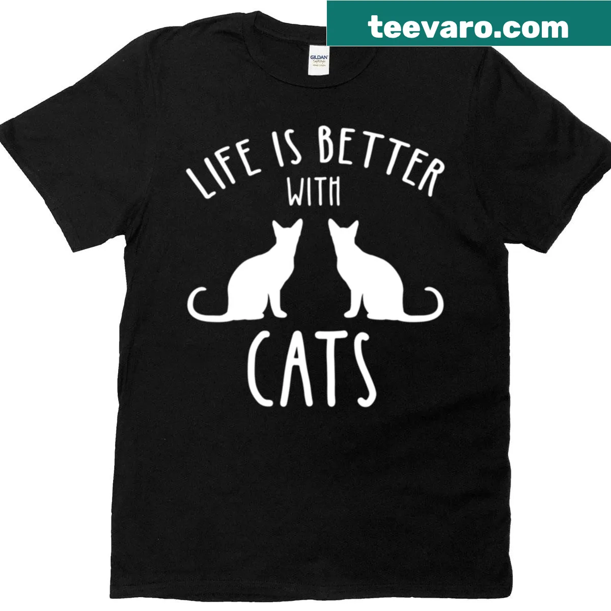 T-shirt with the phrase 'Life Is Better With Cats' and cat illustration — on a men's t-shirt