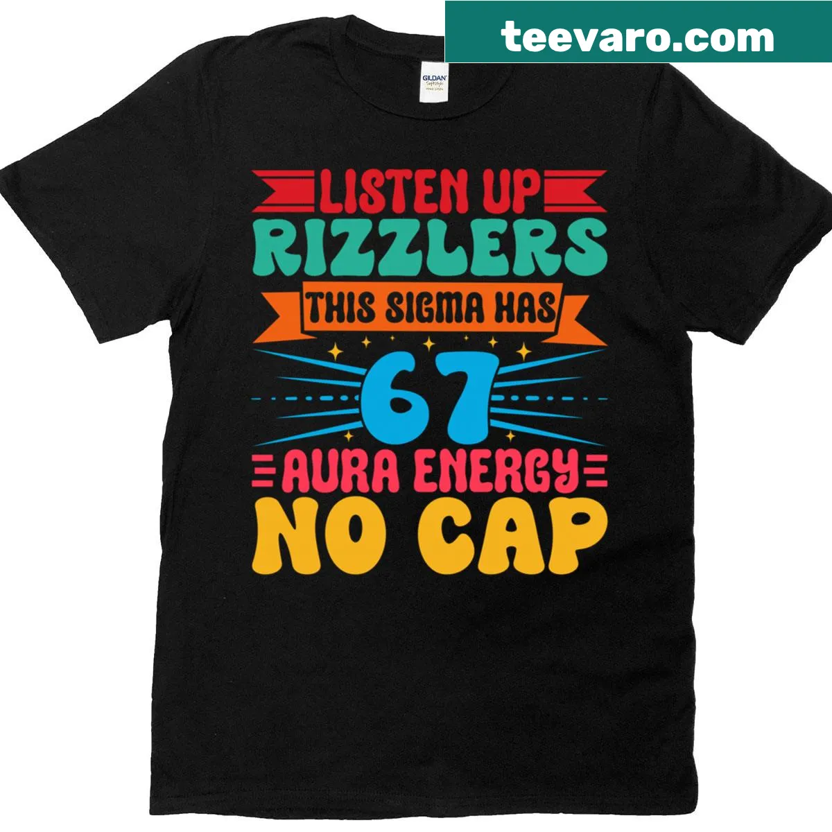 Playful t-shirt with humorous text about aura energy — on a men's t-shirt