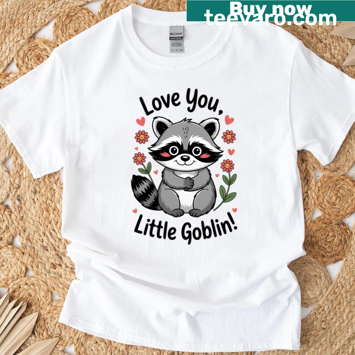Whimsical oversized t-shirt featuring a cute goblin graphic and text. — on a men's t-shirt