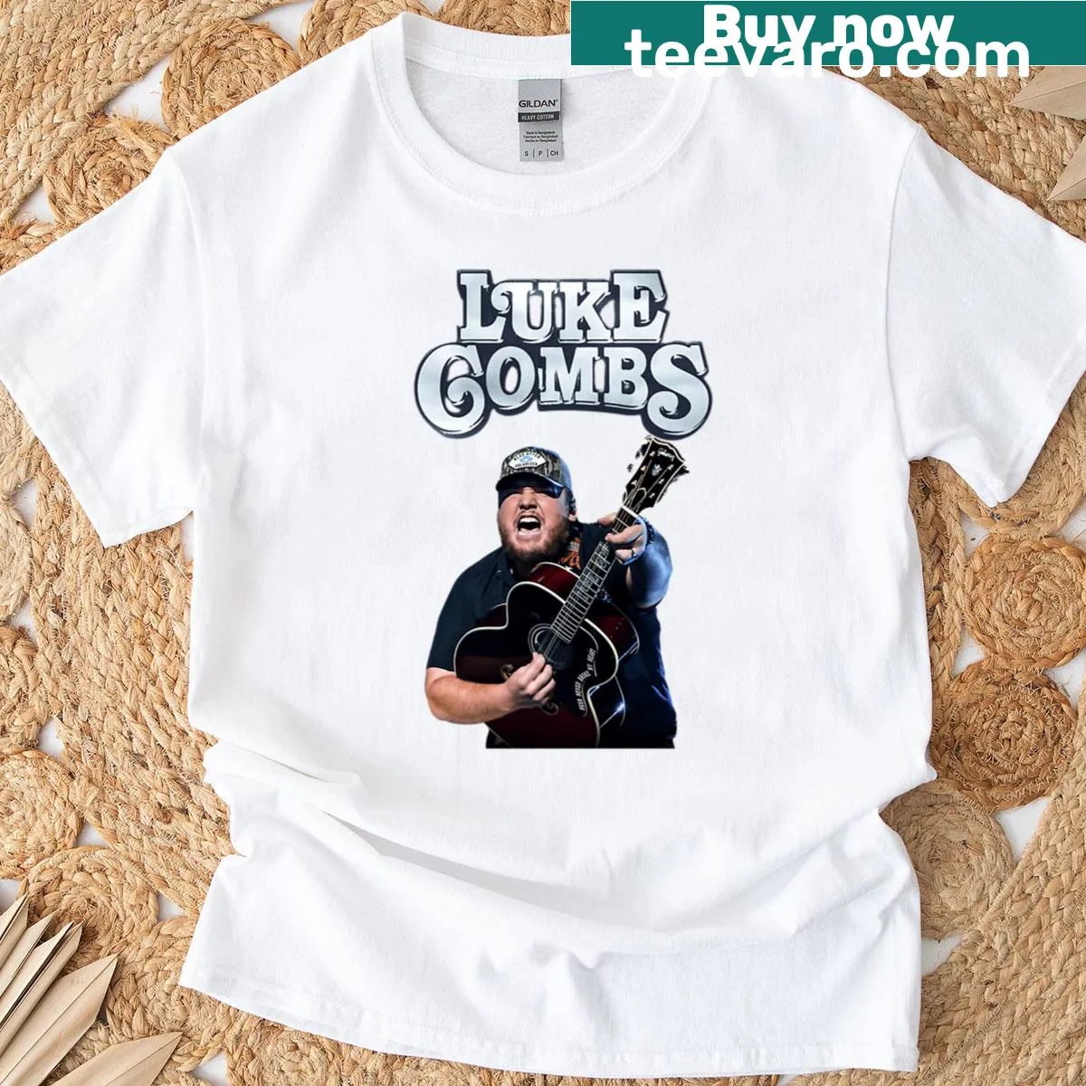 Bold typographic T-shirt featuring the name Luke Combs — on a men's t-shirt