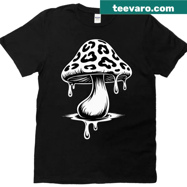 Gothic T-shirt featuring melting mushrooms in a spooky design.