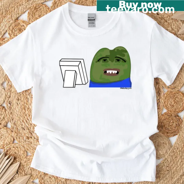 Oversized T-shirt featuring a humorous meme graphic of a person looking at a screen