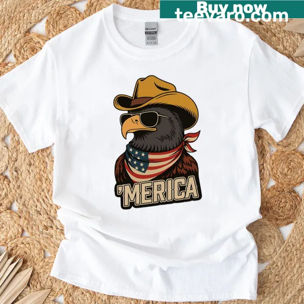 Patriotic oversized t-shirt with an eagle graphic and Merica text
