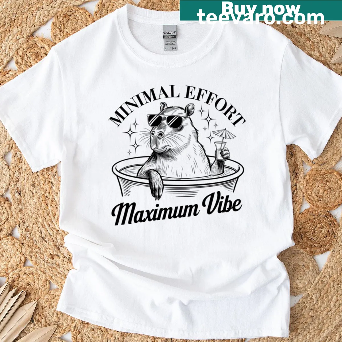 Capybara relaxing in hot tub illustration t-shirt — on a men's t-shirt