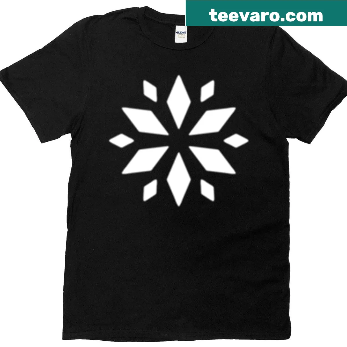 Minimalist white snowflake design on a geometric winter art t-shirt — on a men's t-shirt