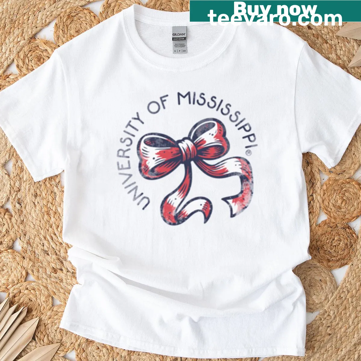 Vintage Ole Miss Rebels t-shirt with team bow graphic — on a men's t-shirt