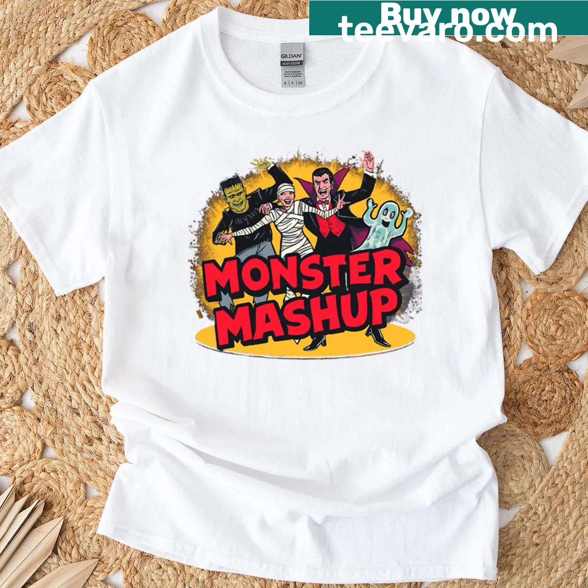 Cartoon design of dancing Halloween monsters on a t-shirt — on a men's t-shirt