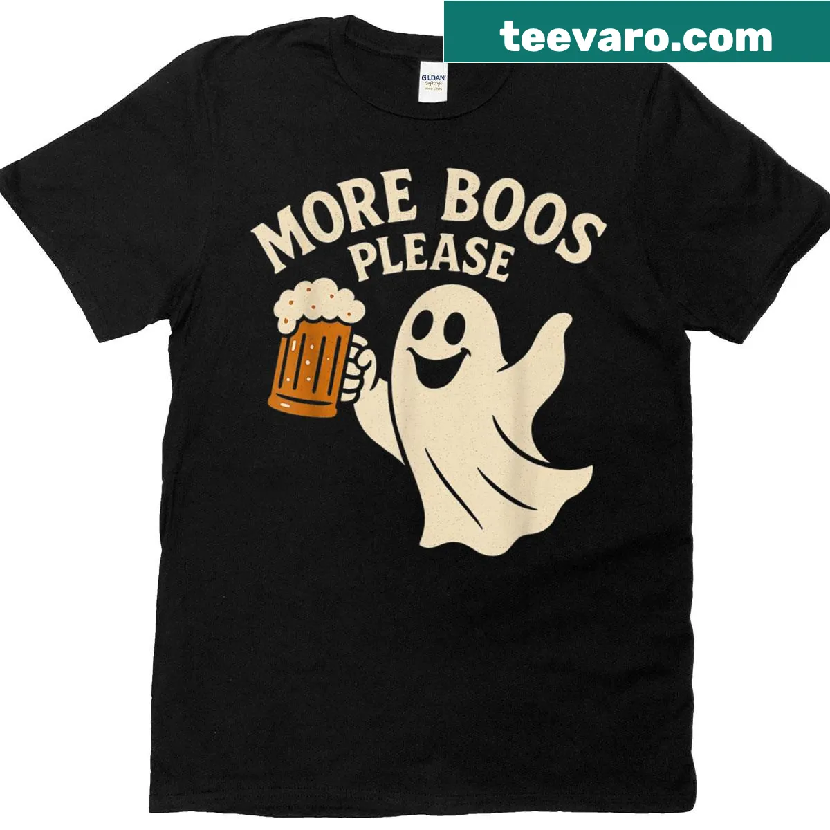 Funny Halloween t-shirt with 'More Boos Please' text and ghost design — on a men's t-shirt