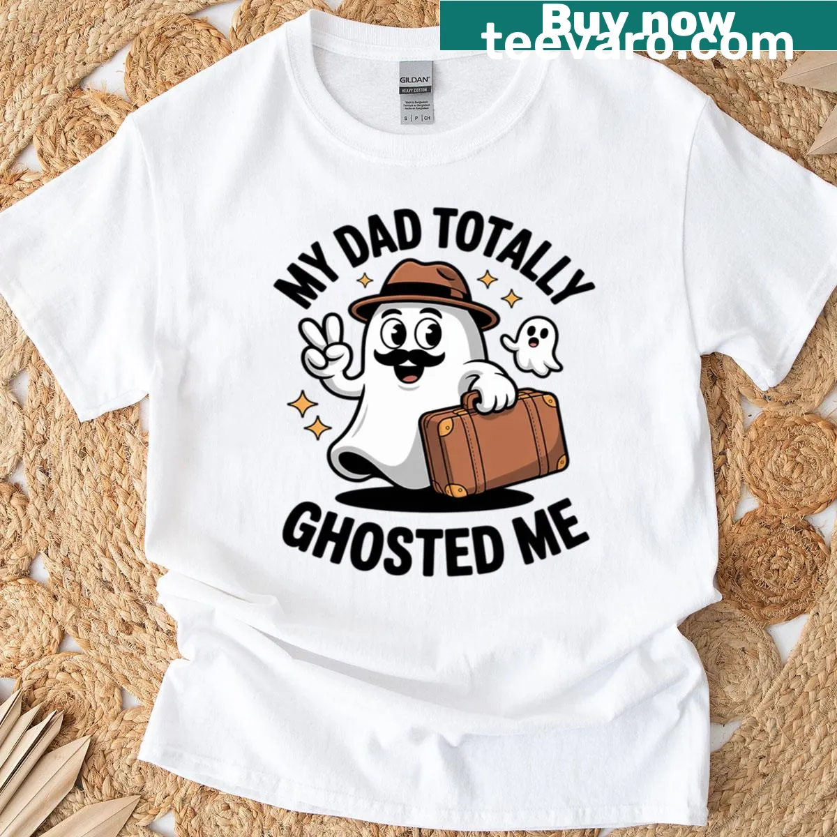 Funny Halloween shirt with the text 'My Dad Totally Dad Ghosted Me' — on a men's t-shirt