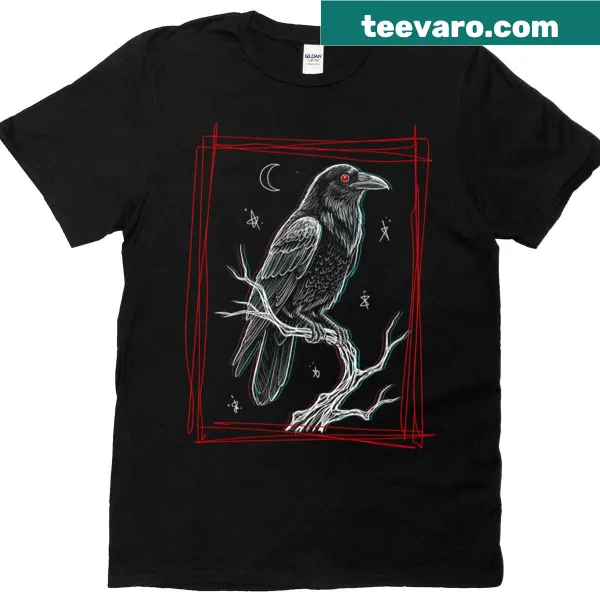 Illustrated t-shirt featuring a mystic raven and moon
