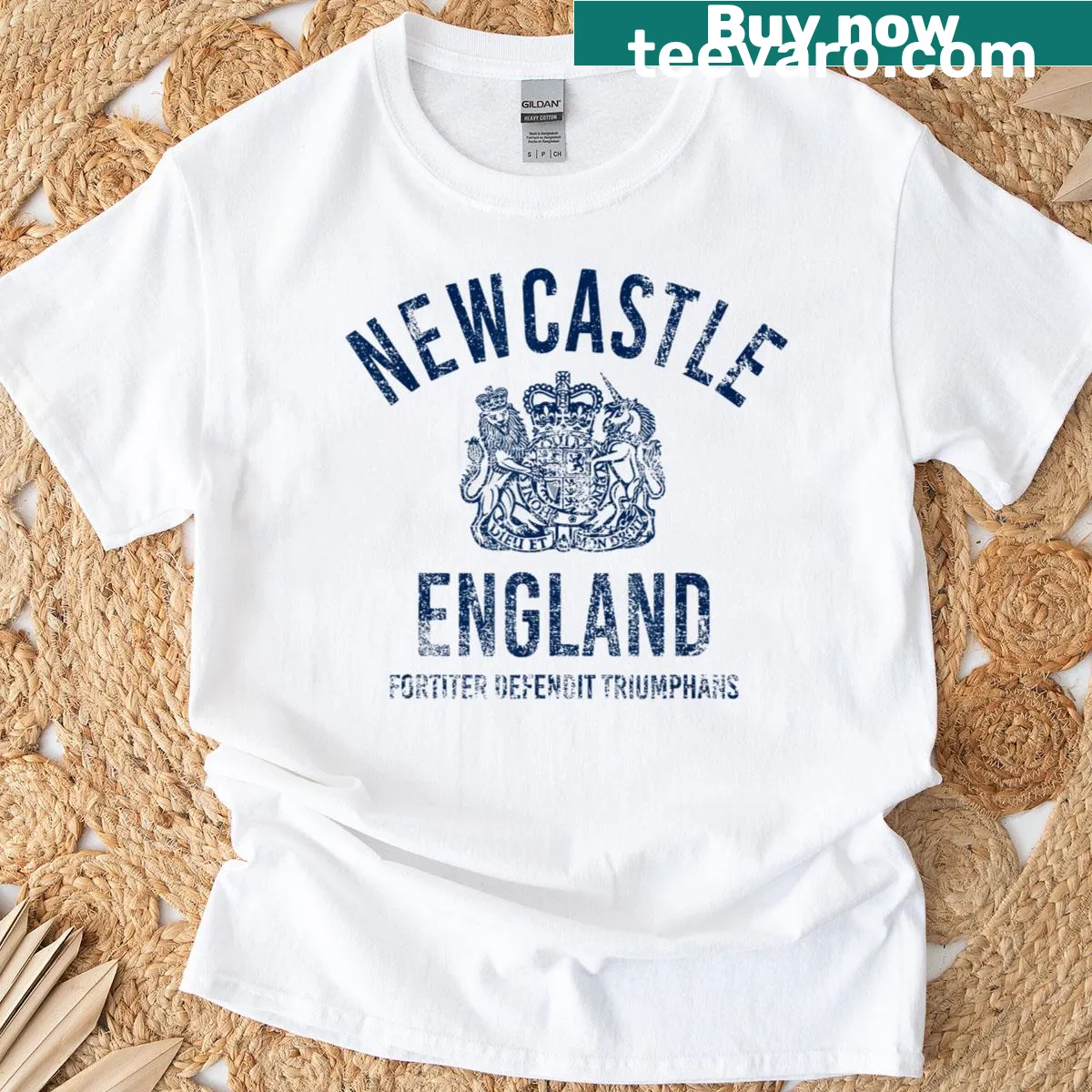 Distressed navy print of Newcastle, England on a T-shirt — on a men's t-shirt