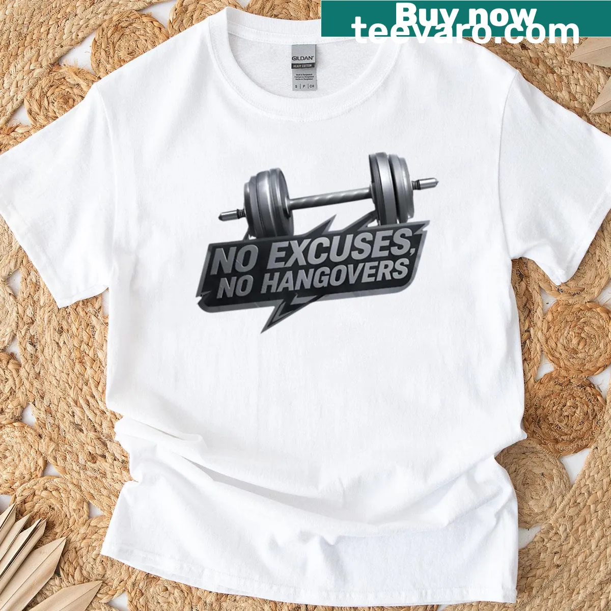 Fitness T-shirt with the slogan 'No Excuses No Hangovers' in typography — on a men's t-shirt