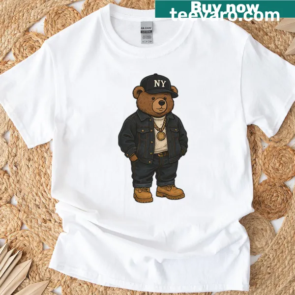 Hip hop urban style bear illustration T-shirt