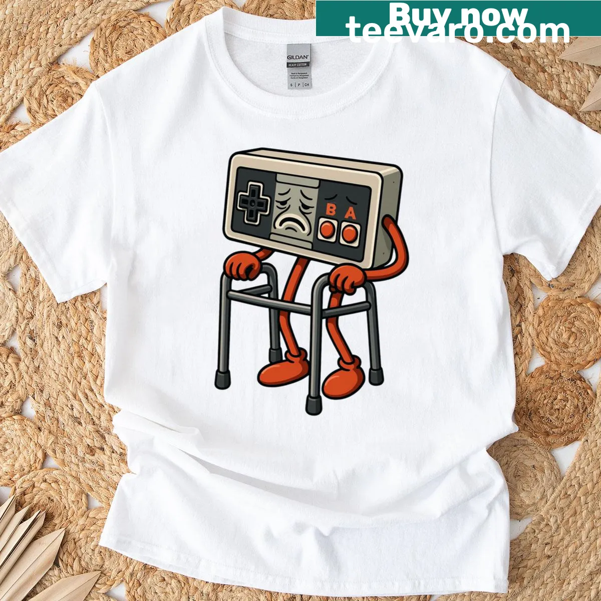 Funny retro gaming controller design on a T-shirt — on a men's t-shirt