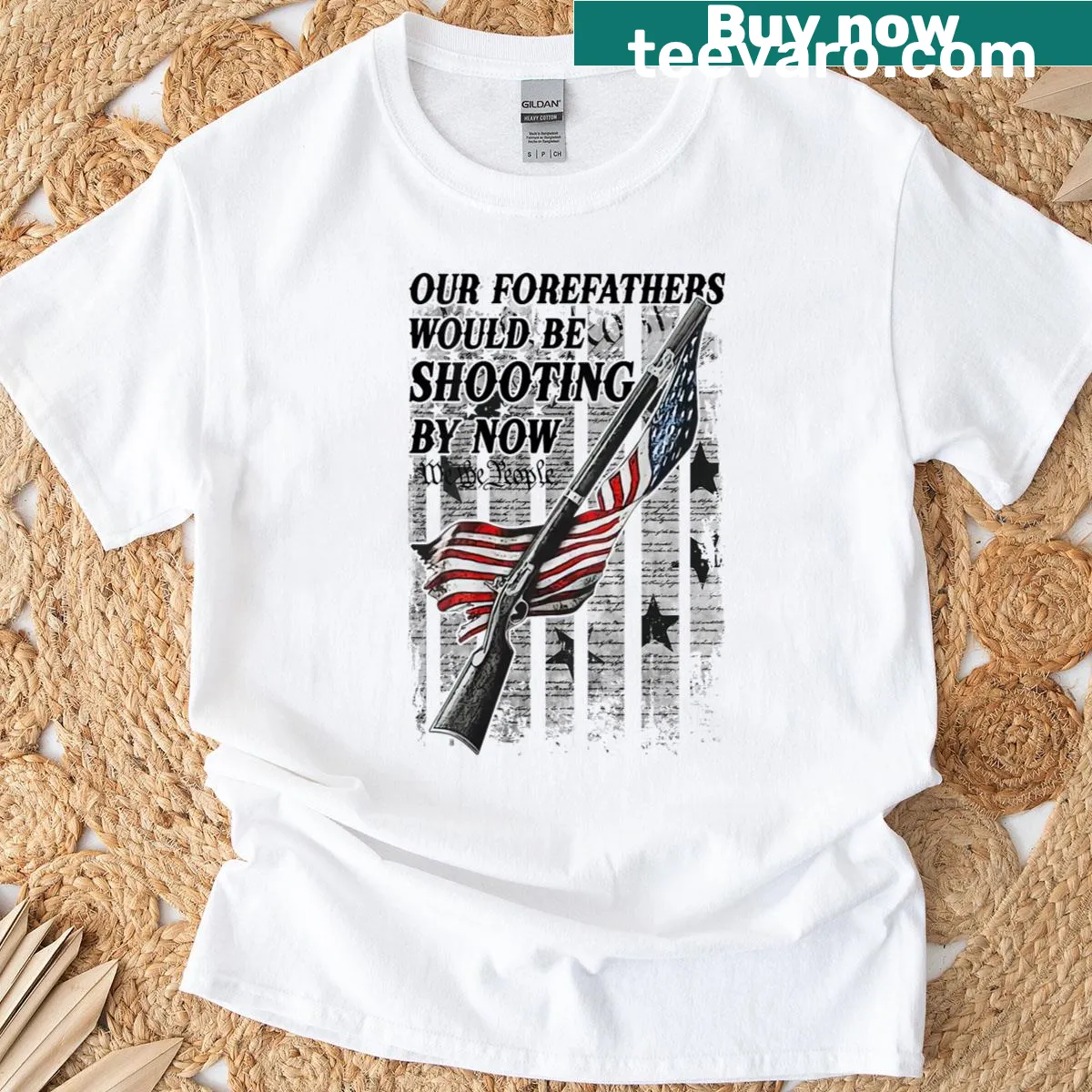 T-shirt featuring an American flag design and a proud message for veterans — on a men's t-shirt