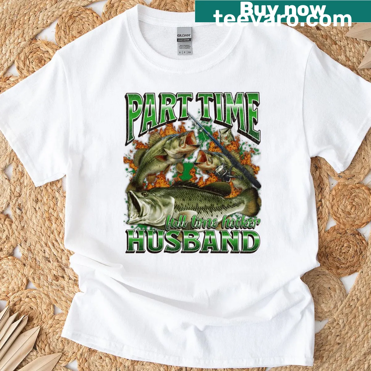Funny 'Part Time Husband' fishing-themed graphic on a T-shirt — on a men's t-shirt