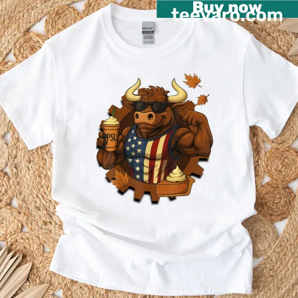 Funny bull graphic in a Thanksgiving theme on a T-shirt