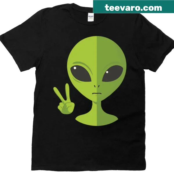 Friendly alien graphic with 'Peace Out Earthlings' text