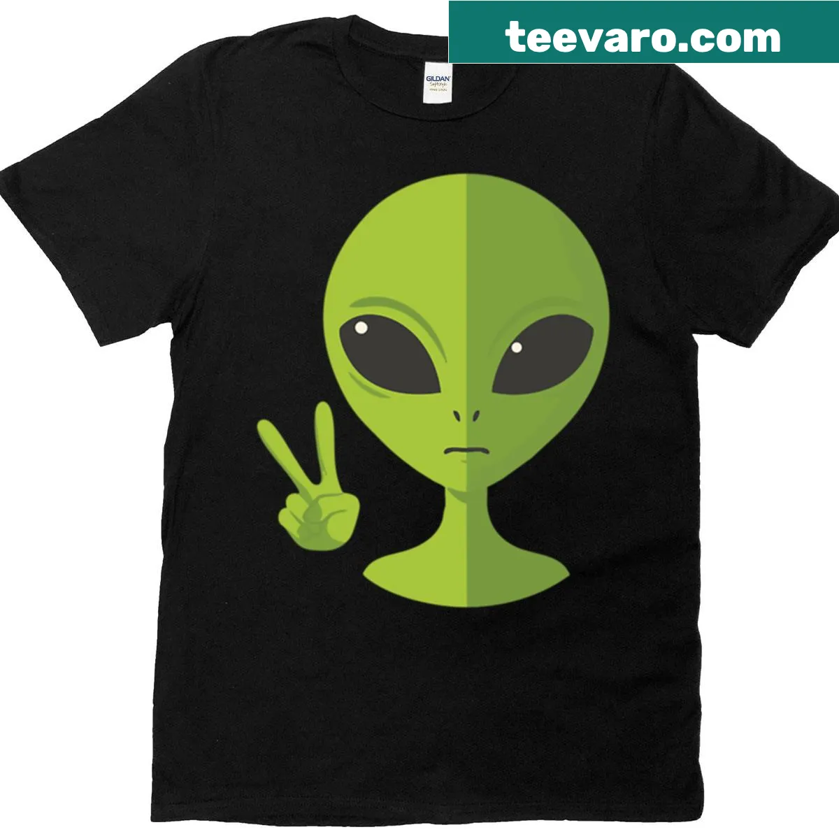 Friendly alien graphic with 'Peace Out Earthlings' text — on a men's t-shirt