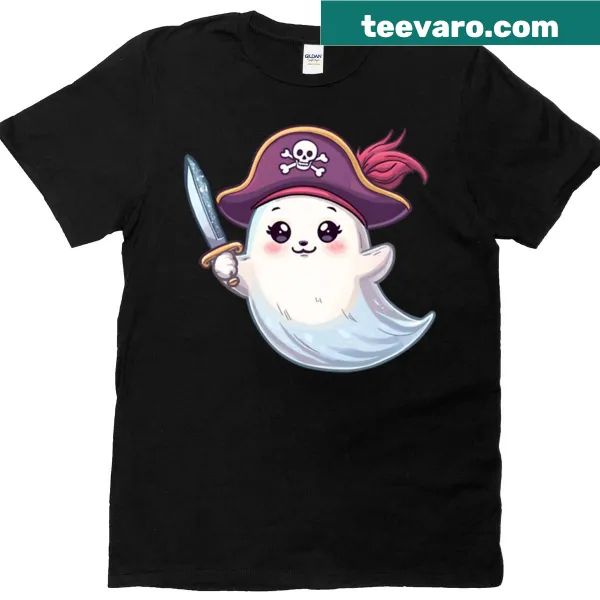Cartoon ghost captain T-shirt for Halloween with cute design