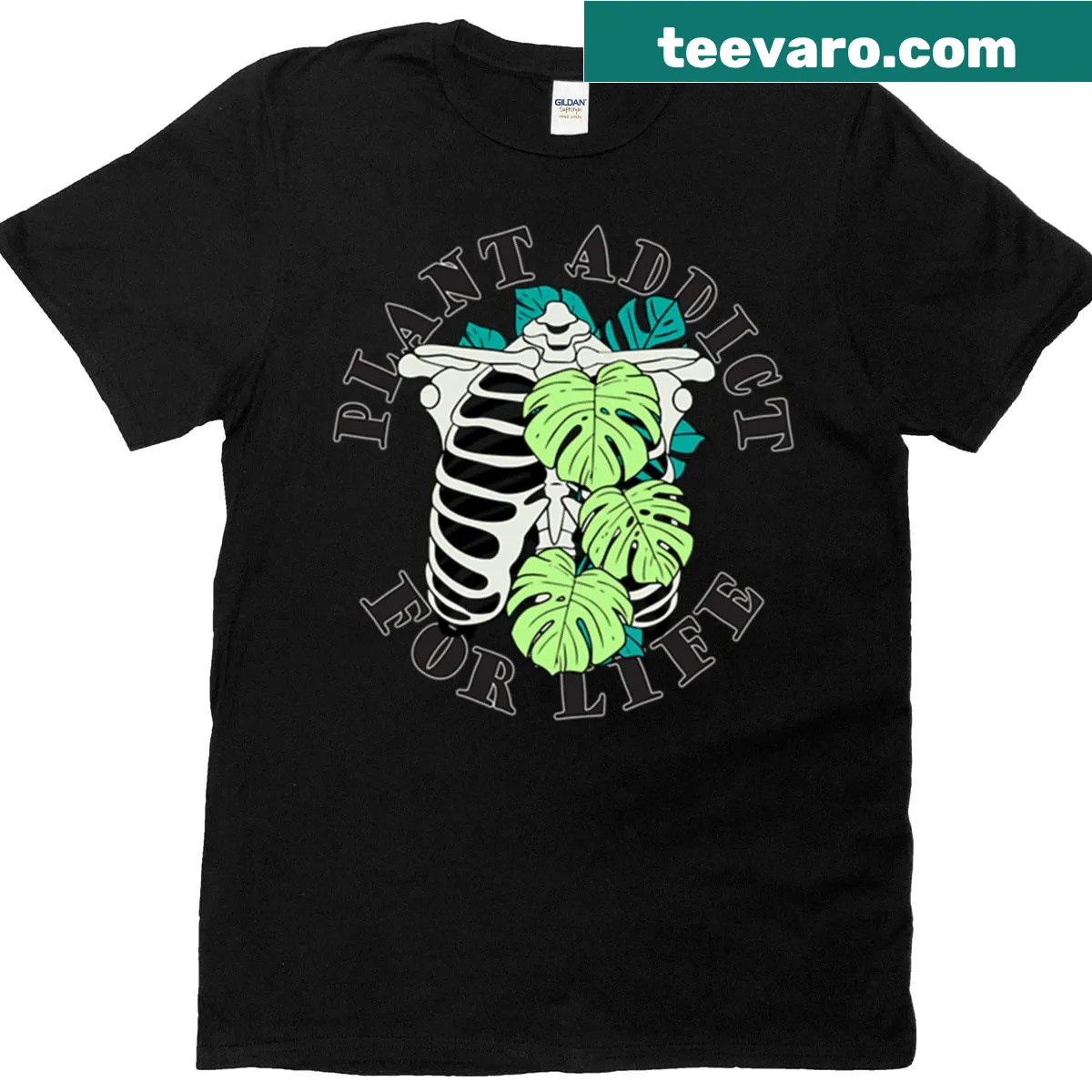 T-shirt featuring the phrase 'Plant Addict For Life' in bold typography — on a men's t-shirt