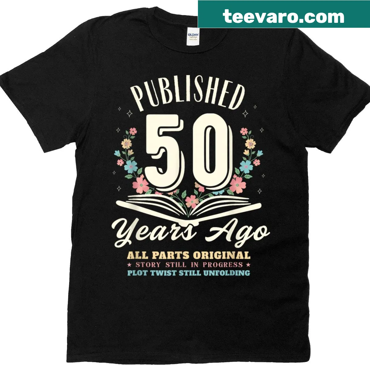 Funny book lover T-shirt celebrating a 50th birthday with retro text — on a men's t-shirt